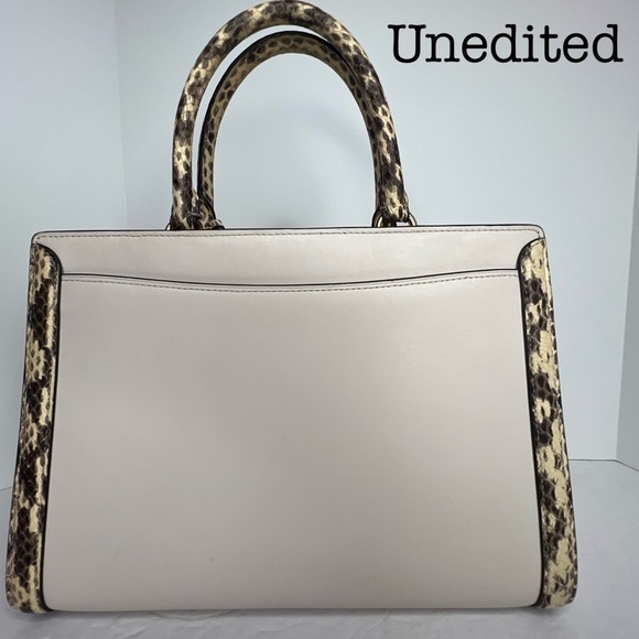 Coach Zoe Chalk Exotic Snakeskin Trim Top Handle Satchel Bag F68293 Zoe - Picture 5 of 15